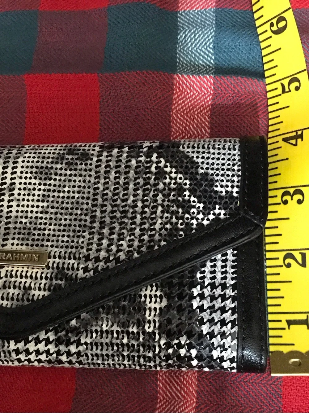 Brahmin Black & White Snake-Print Envelope Clutch